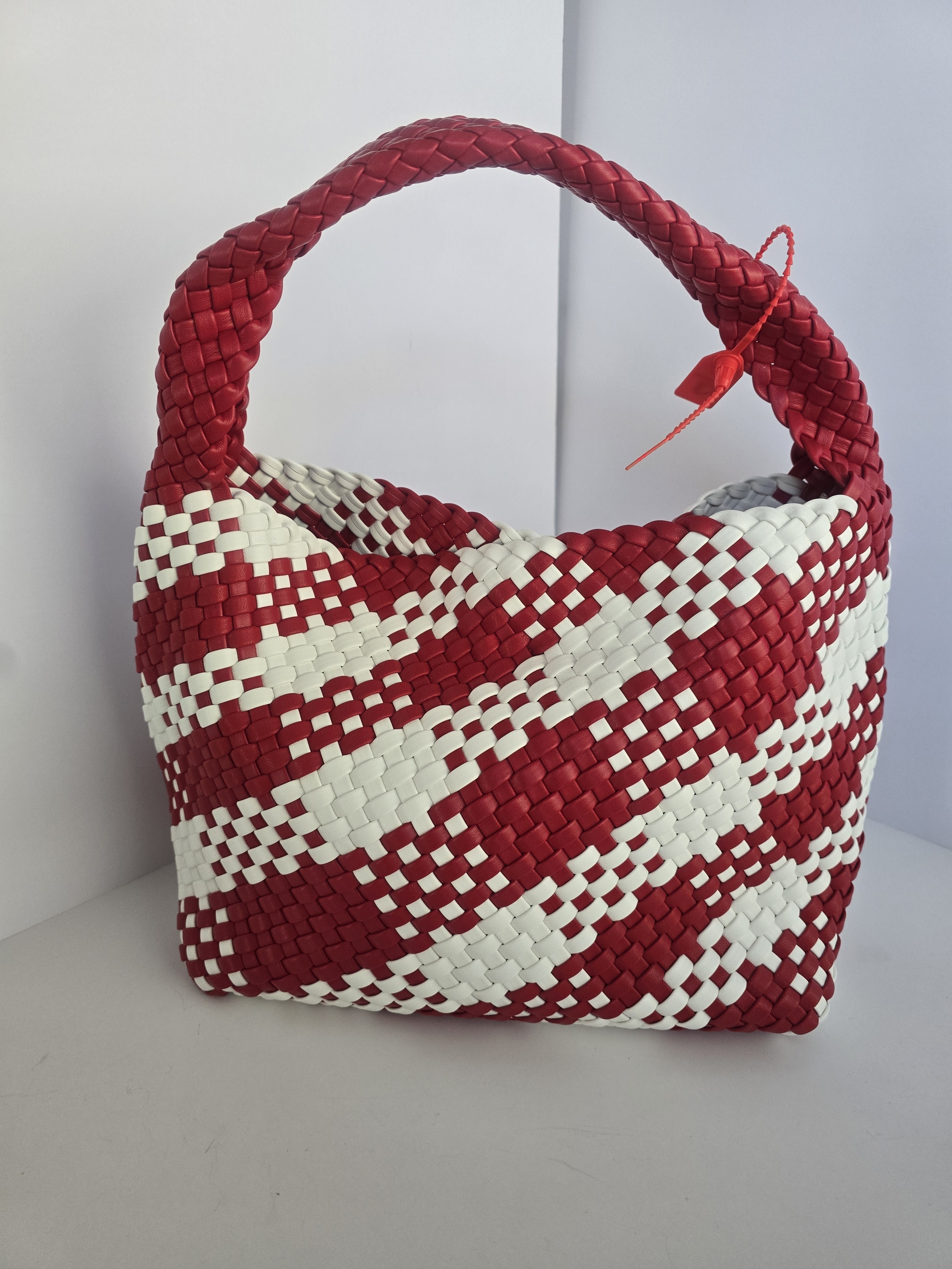 Red & White Woven Shoulder Bag For Women